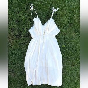 Boho White Lace Trim Dress with Tie Up Straps